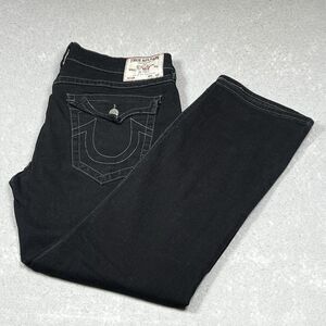 True Religion Jeans Mens Size 35 Black Ricky Straight Jeans Flap Pocket